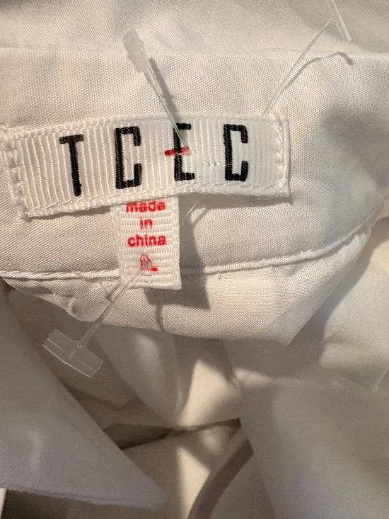 TCEC Poplin Collared Short Sleeve Tiered Mini Dress with Puff Sleeves size Large - Picture 7 of 8